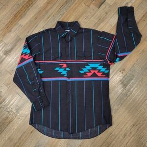 VTG Wrangler Aztec Button Front Western Shirt 16.5-34 Cowboy Cut Regular Fit